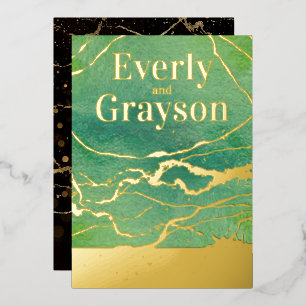 Green Galaxy Agate Marble Gold Wedding     