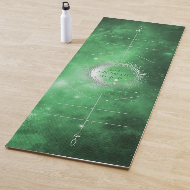 Green Galaxy, Alignment Lines Yoga Mat (In Situ)
