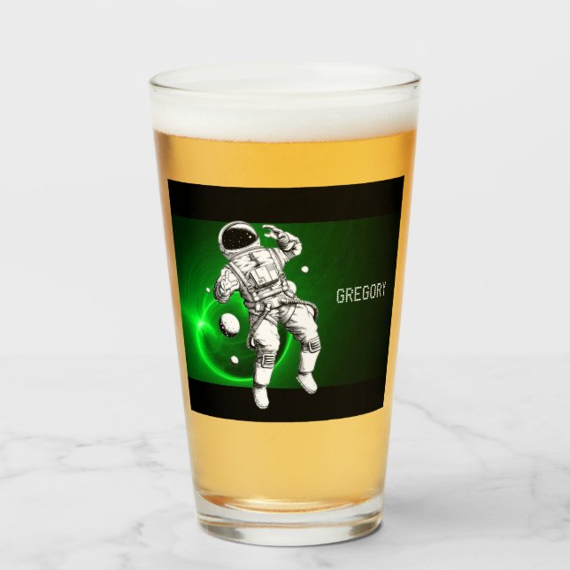 Green Galaxy Astronaut Personalized Glass (Front Filled)