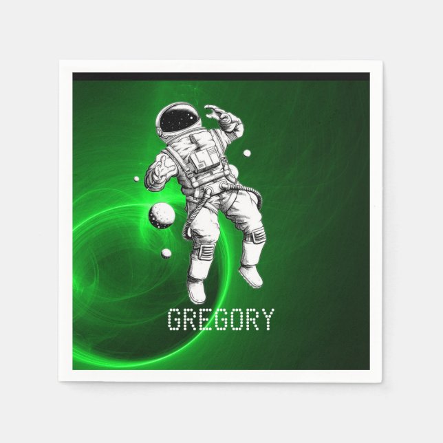 Green Galaxy Astronaut Personalized Napkin (Front)
