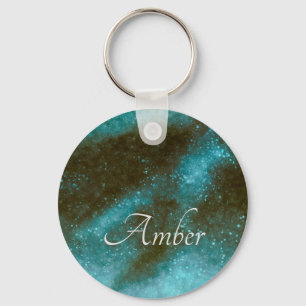 Green Galaxy Sparkle Abstract Personalized Keychain
