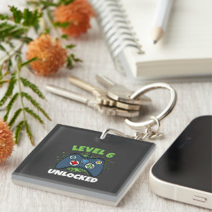 Green Game Controller Level 6 Unlocked Birthday Keychain