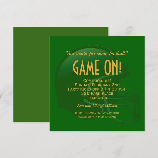 Green Game Day Football Helmet Party Invitations (Front/Back)