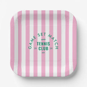 Green Game Set Match Après Tennis Club Pink Stripe Paper Plate