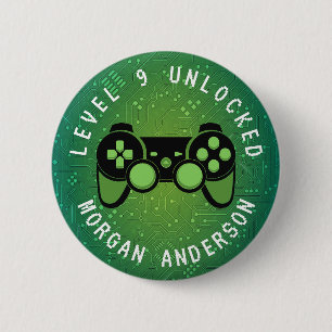 Green Gamer Level Unlocked Birthday  2 Inch Round Button