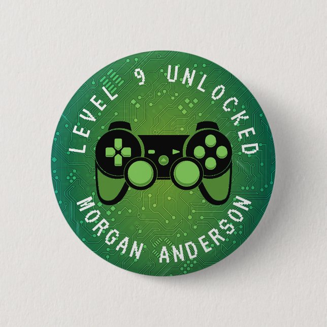 Green Gamer Level Unlocked Birthday  2 Inch Round Button (Front)