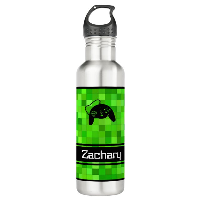 Green Gamer Pixels | Personalized 710 Ml Water Bottle (Front)