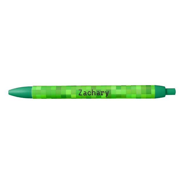 Green Gamer Pixels | Personalized Black Ink Pen (Front)