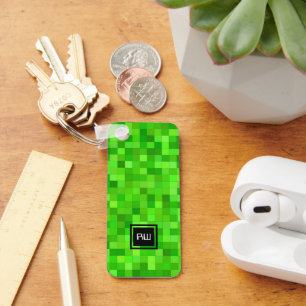 Green Gamer Pixels Personalized Keychain