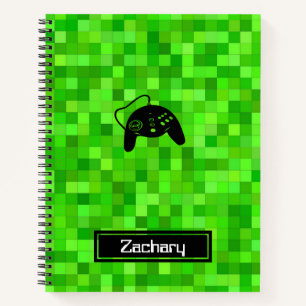 Green Gamer Pixels   Personalized Spiral Notebook