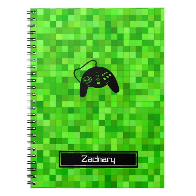 Green Gamer Pixels | Personalized Spiral Notebook (Front)