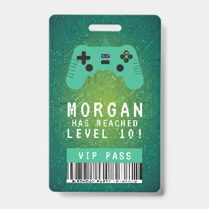 Green Gamer VIP Pass Birthday Invitation Badge