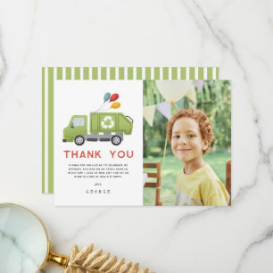 Green Garbage Trash Truck Boys Birthday Thank You Card