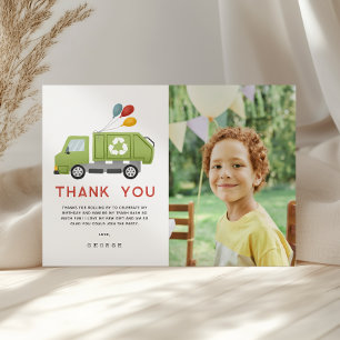 Green Garbage Trash Truck Boys Birthday Thank You Card