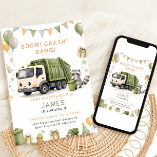 Green Garbage Truck 3rd Birthday Invitation