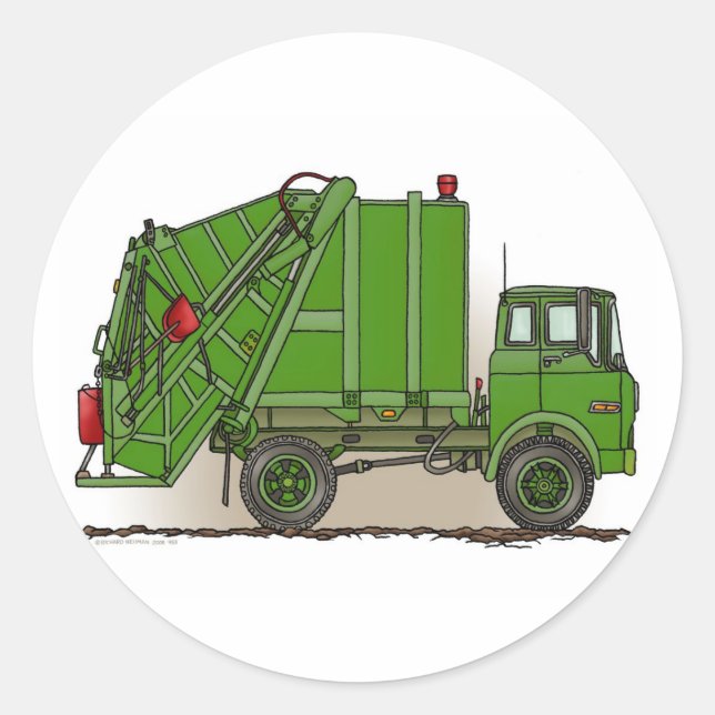 Green Garbage Truck Classic Round Sticker (Front)
