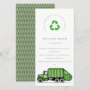 Green Garbage Truck Kids Any Age Birthday Invite