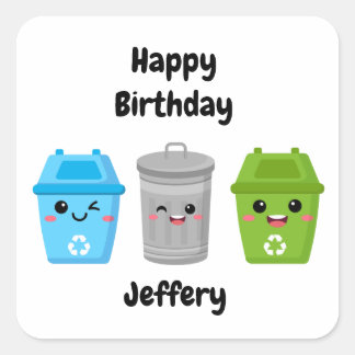 Green Garbage Truck - Kid's Birthday Square Sticker