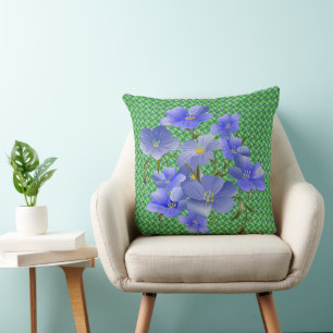 Green Garden Blue lilies Modern Chic Throw Pillow