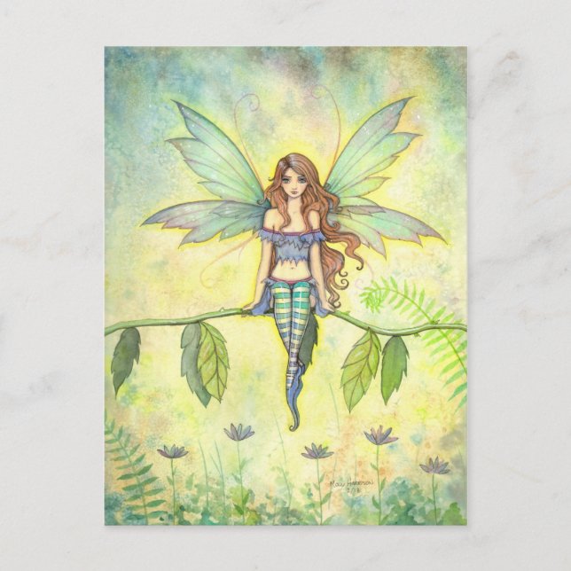 Green Garden Fairy Fantasy Art Postcard (Front)