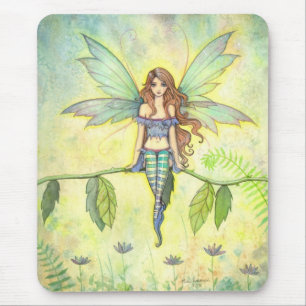 Green Garden Fairy Fantasy Artwork Watercolor Mouse Pad
