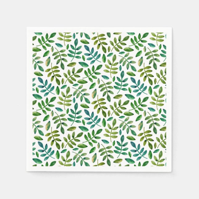 Green garden leaves pattern. Watercolor botanical Napkin (Front)
