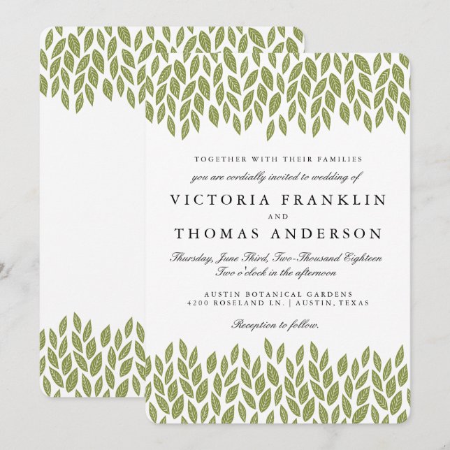 Green Garden Leaves Wedding Invitation (Front/Back)