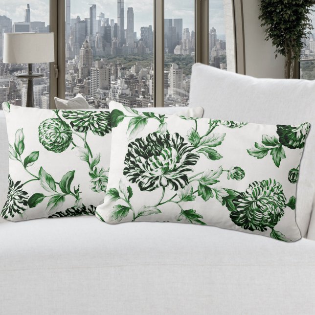 Green Garden Modern Botanical Floral Toile Lumbar Pillow (Creator Uploaded)