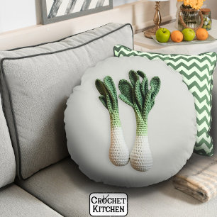 Green Gardener Minimalist Crochet Leek Yarn Art Round Pillow