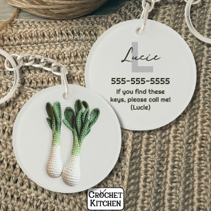 Green Gardener Minimalist Crochet Leeks Name Keychain