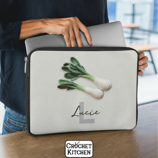 Green Gardener Minimalist Crochet Leeks Name Laptop Sleeve