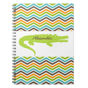 Green Gator on Chevron Personalized Notebook