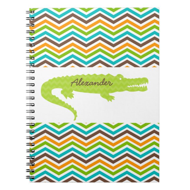 Green Gator on Chevron Personalized Notebook (Front)