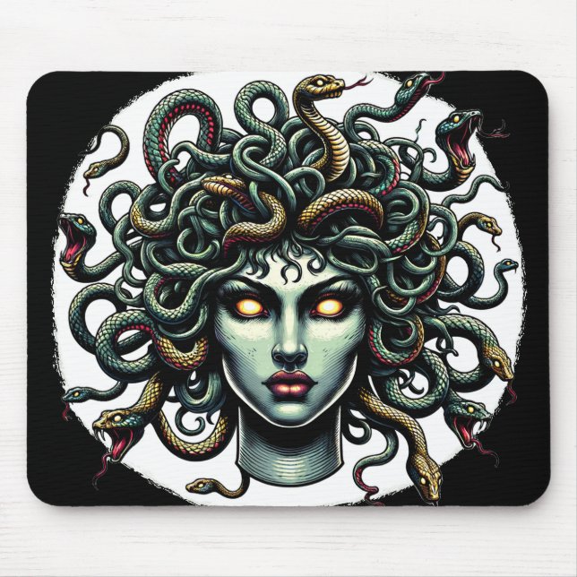Green Gazing Medusa Head full of Snakes Mouse Pad (Front)