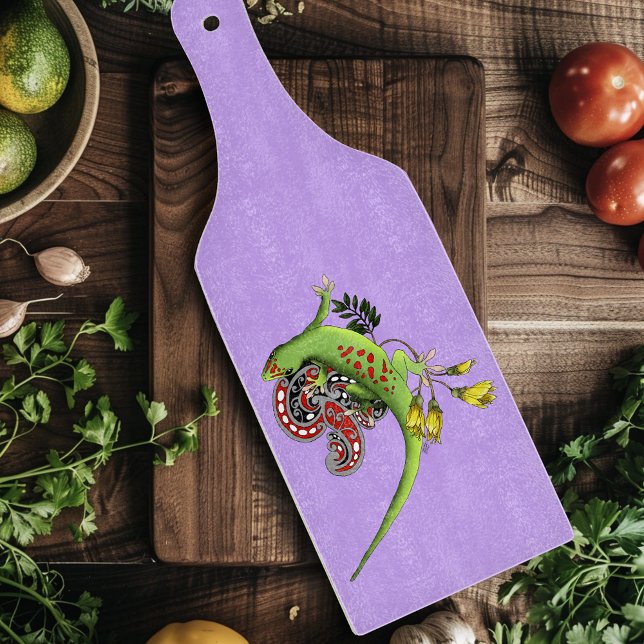 Green Gecko Tribal Lavender Red Cutting Board (Creator Uploaded)