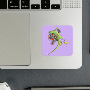Green Gecko Tribal Lavender Red Square Sticker