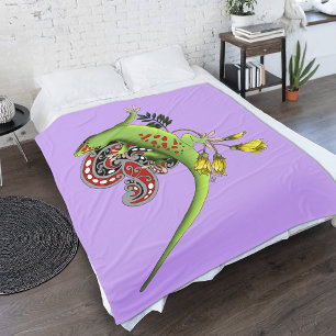 Green Gecko Tribal Purple Fleece Blanket