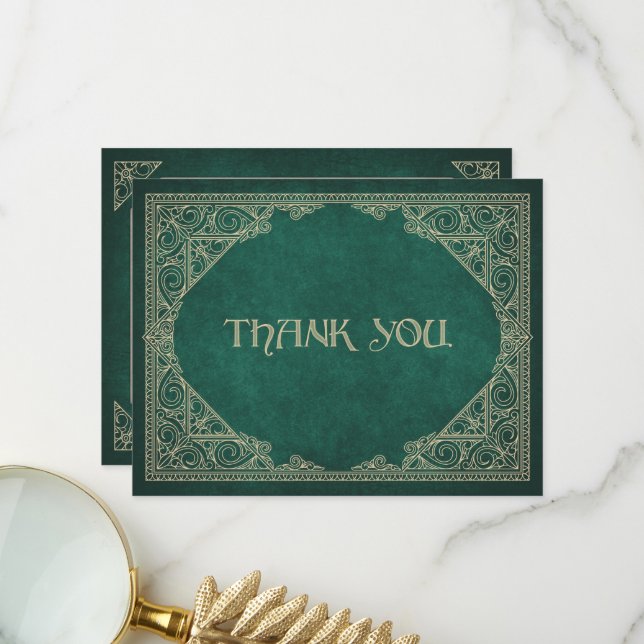 Green Geek Book Library Literary Wedding Thank You Card (Front/Back In Situ)