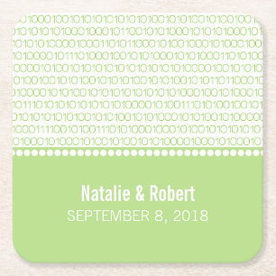 Green Geek Chic Binary Code Paper Coasters