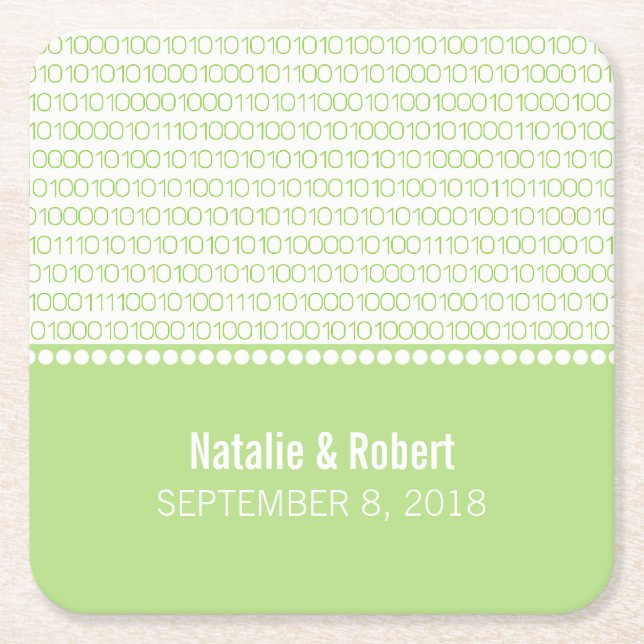 Green Geek Chic Binary Code Paper Coasters (Front)