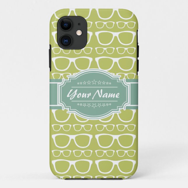 Green Geek Glasses Personalized Case-Mate iPhone Case (Back)