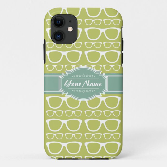 Green Geek Glasses Personalized Case-Mate iPhone Case (Back)