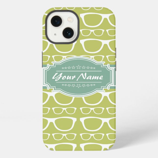 Green Geek Glasses Personalized iPhone Case (Back)