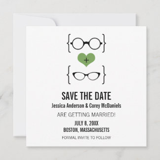 Green Geeky Glasses Save the Date Announcement