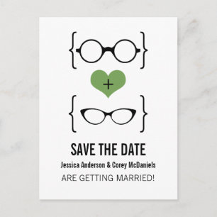 Green Geeky Glasses Save the Date Postcard