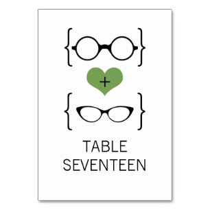 Green Geeky Glasses Wedding Table Card