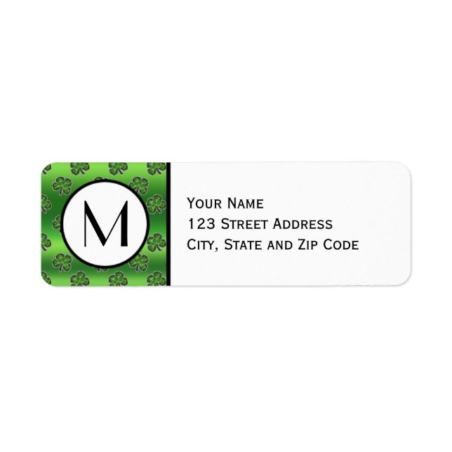 Green Gem Shamrock Pattern Return Address Label (Front)