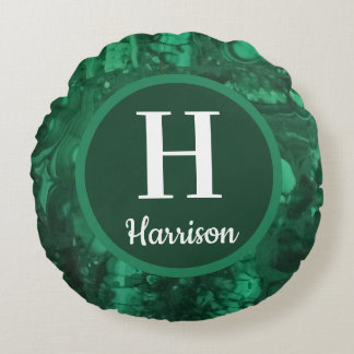 Green Gemstone Family Initial Monogram Round Pillow
