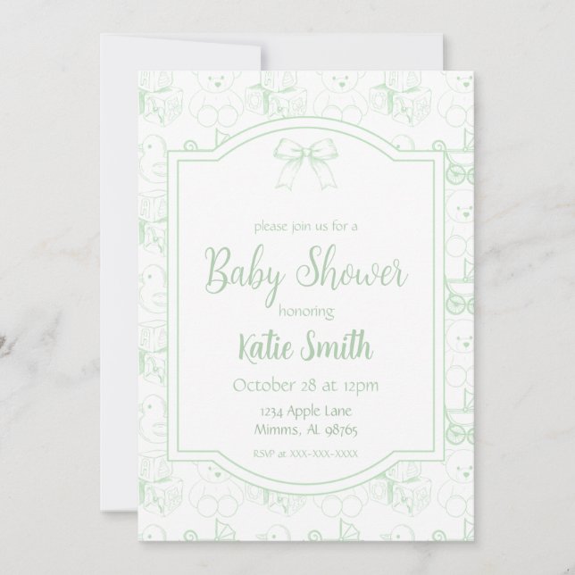Green Gender Neutral Baby Shower Invitation (Front)