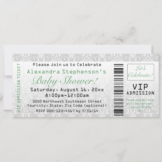 Green Gender Neutral Baby Shower Ticket Invitation (Front)